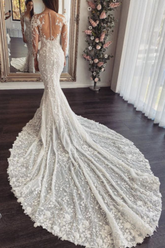 Sweetheart Mermaid Lace Wedding Dress with Cathedral Train-27dress